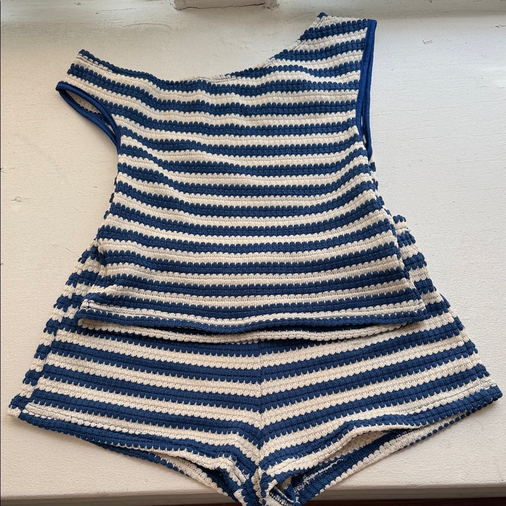 Striped Blue and White Two Piece Set